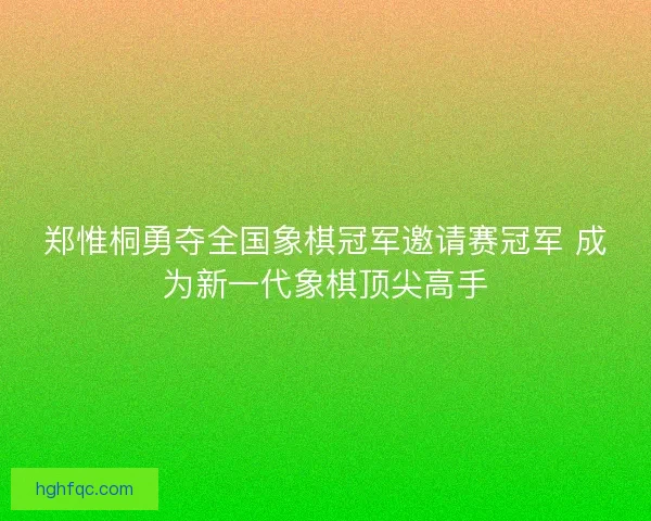 郑惟桐勇夺全国象棋冠军邀请赛冠军 成为新一代象棋顶尖高手